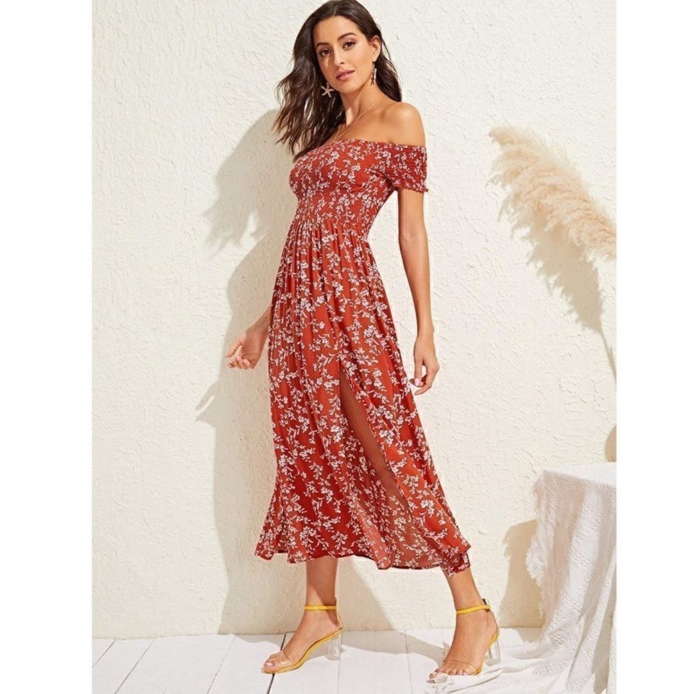 NWT Boutique Red Off the shoulder Maxi Dress